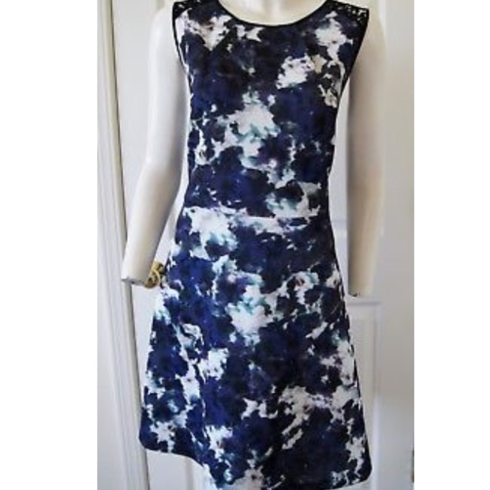 Black white blue flower tie dye like dress